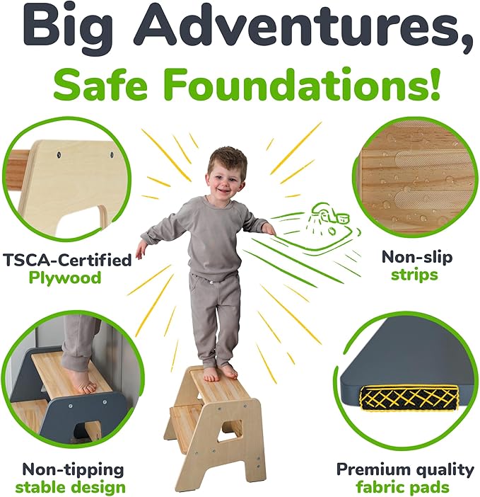 2-Step Wooden Step Stool for Toddlers | Kids Stool for Bathroom Sink & Kitchen - Image 3