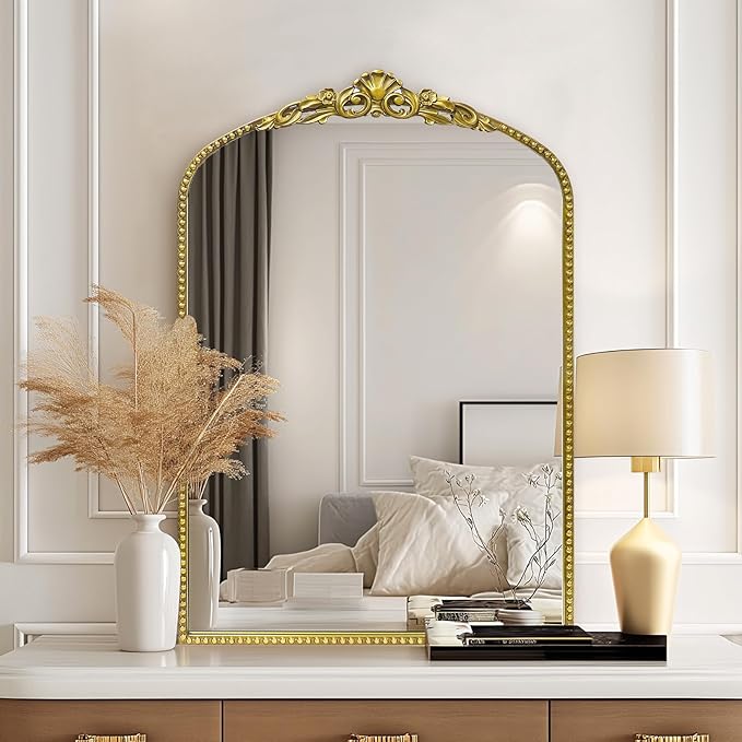 G-LEAF Vintage Baroque Mirror 24"X36", Arched Mantel Victorian Antique - Image 2
