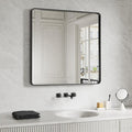 Black Bathroom Mirror 36X36 Inch, Rounded Rectangle Matte Bathroom Vanity Mirror by JISOSO