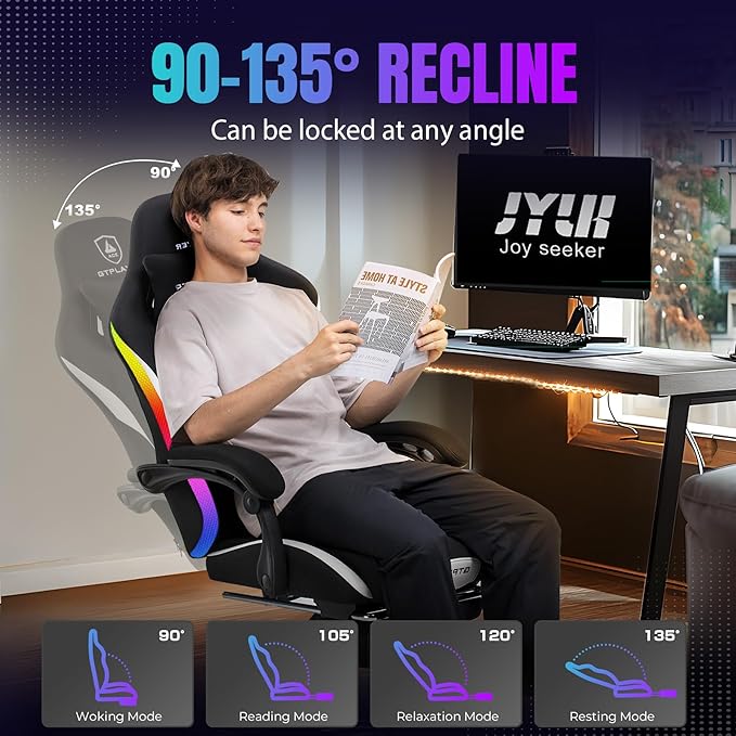 GTRACING Gaming Chair with Foot Rest & Racing Style RGB LED Lights, Breathable - Image 7