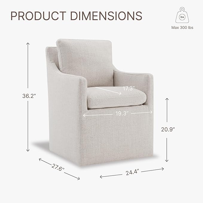 Upholstered Dining Chairs with Casters No Assembly Modern Accent Armchair with - Image 3