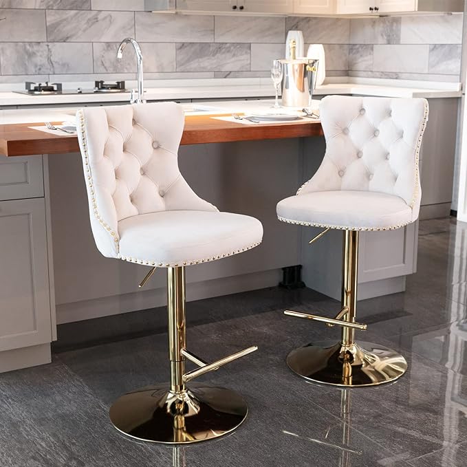 PacknWood Acosure Golden Swivel Velvet Barstools Adjusatble Seat Height from - Image 7