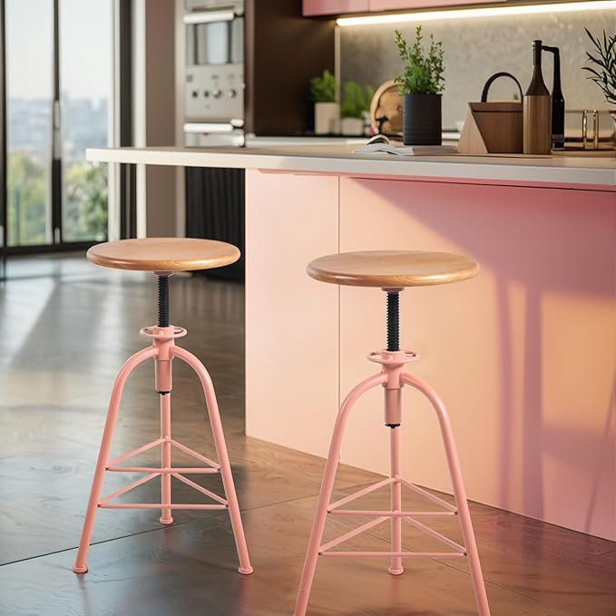 Set of 2 Modern Bar Stools-24.4-28.3 Counter Height Adjustable Patio - Image 7