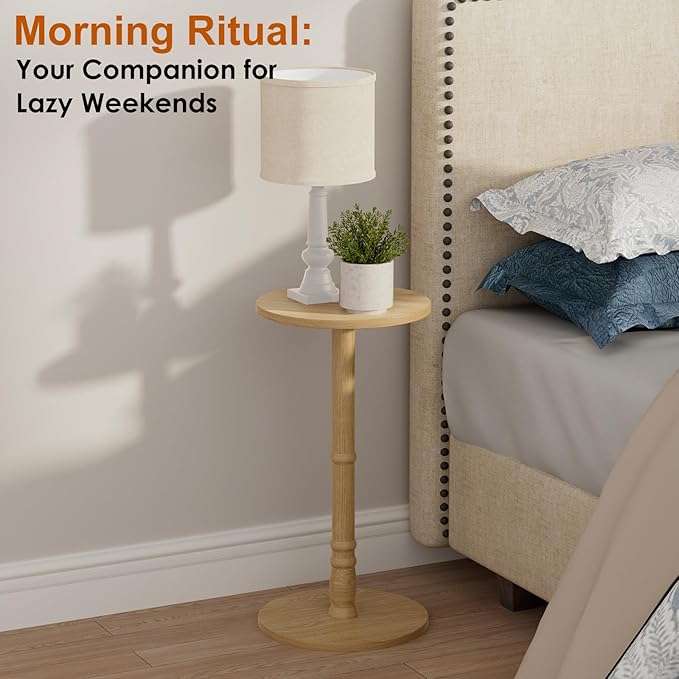 Round Side Table, Solid Wood Pillar - Image 4