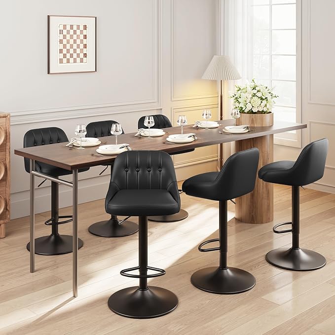 Bar Stools Set of 1, Swivel Bar Chairs, Modern Adjustable PU Leather - Image 9