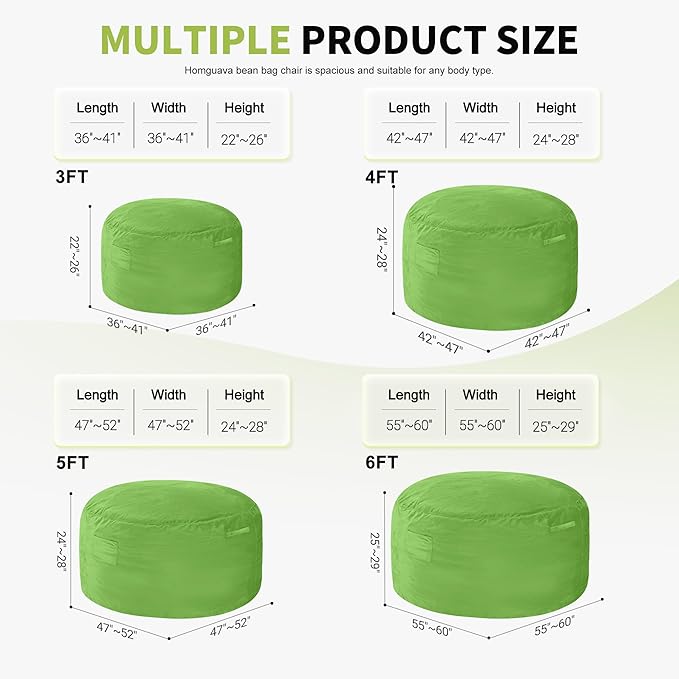 Homguava 5 FT Bean Bag Chair: 5' Bean Bags - Image 2