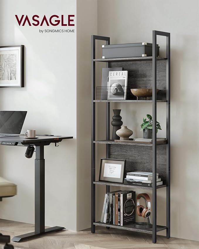 VASAGLE 5-Tier Bookshelf, Book Shelf, Industrial Bookcase, - Image 2