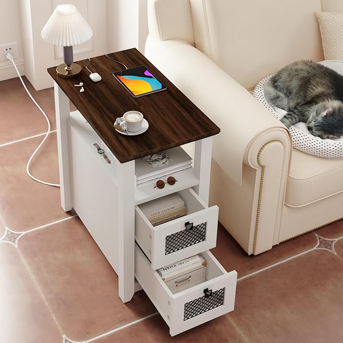 Farmhouse XXL End Table with Charging Station, Narrow Side Table with USB Ports - Image 6