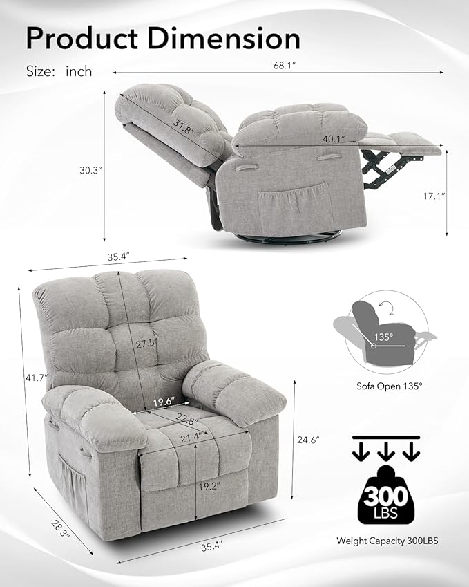 Rocking Recliner Chair, 360° Swivel Rocker Chair - Image 3