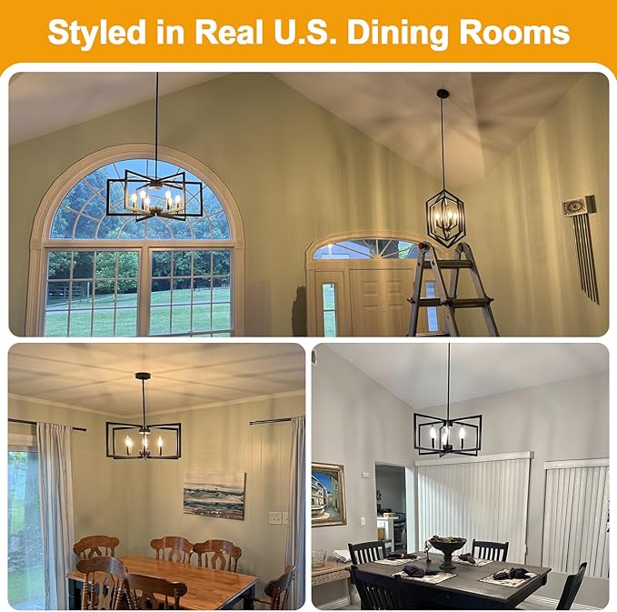 25" Modern Black Chandelier for Dining Room, Geometric Black Dining Room Light - Image 5