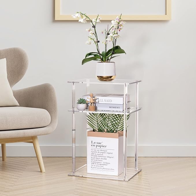HMYHUM Clear Acrylic End Table, 3-Tier Side Table/Nightstand, 15.7" L x 11.8" W - Image 2