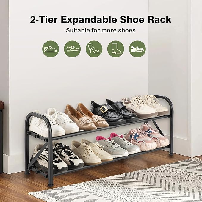 2-Tier Shoe Rack for Closet, Adjustable for Entryway Closet Doorway SturdyMetal - Image 3