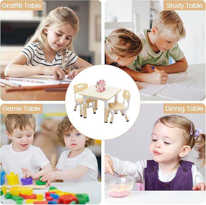 GarveeHome Kids Table and 2 Chairs Set, Height Adjustable Toddler Table and - Image 7
