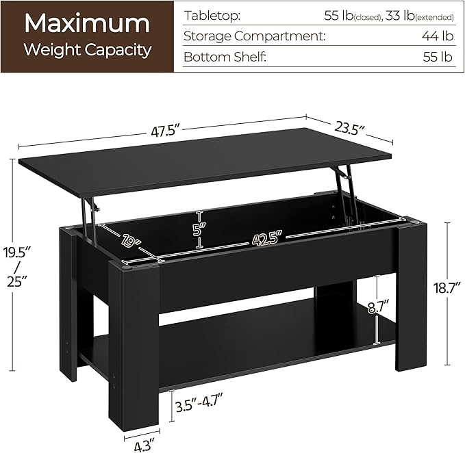 Yaheetech Lift Top Coffee Table - Image 3