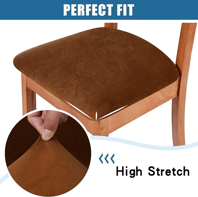 Smiry Velvet Seat Covers for Dining Room Chair Set of 4, Stretch Fit Removable - Image 4