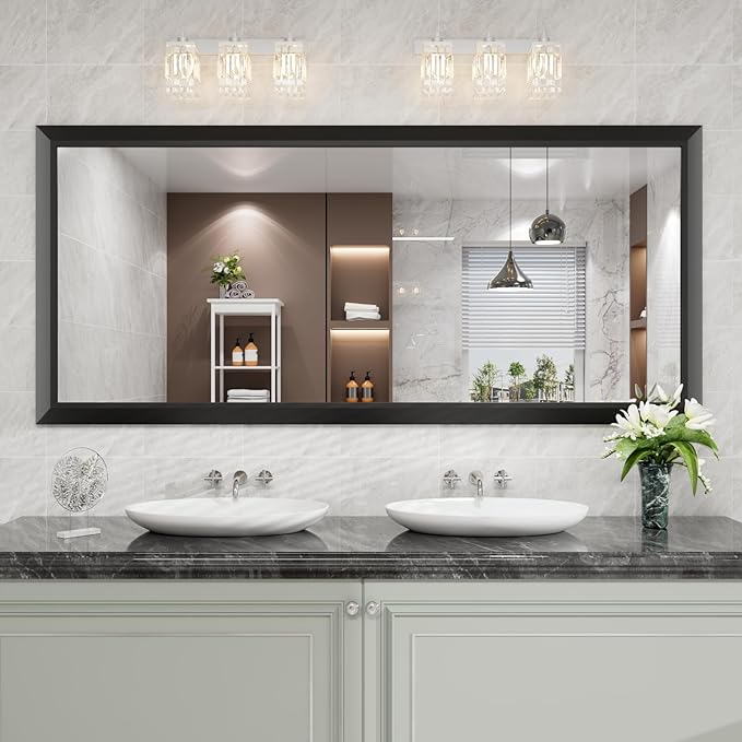 Amorho Black Bathroom Mirror, 72X32 Inch Thick Metal Framed Wall Mirrors - Image 8