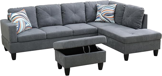 Couches for Living Room Modern L Shaped Couch Comfy Flannelette Fabric 3 Pieces - Image 3