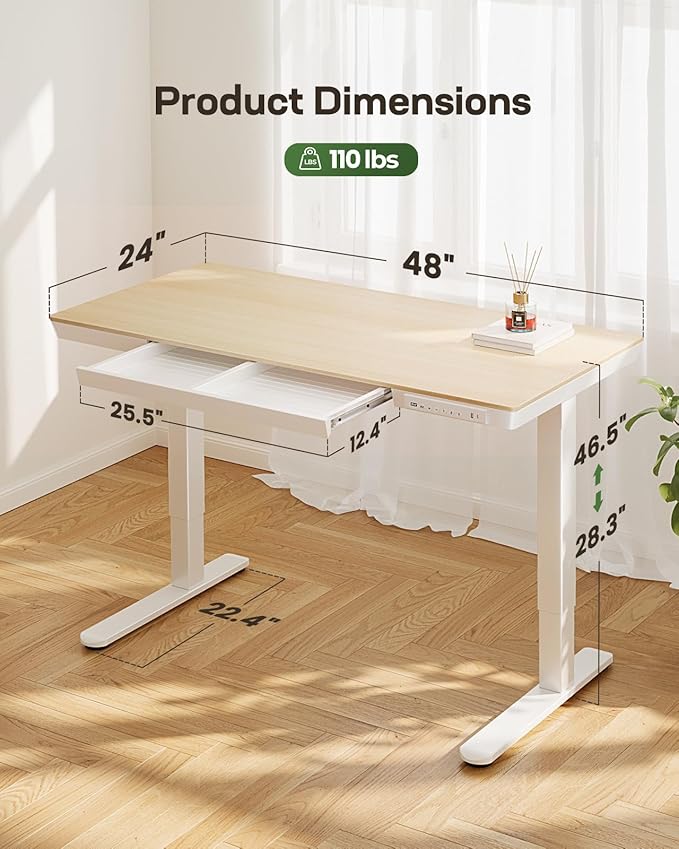 Marsail Electric Solid Standing Desk, 48 x 24 inch Standing Desk - Image 3