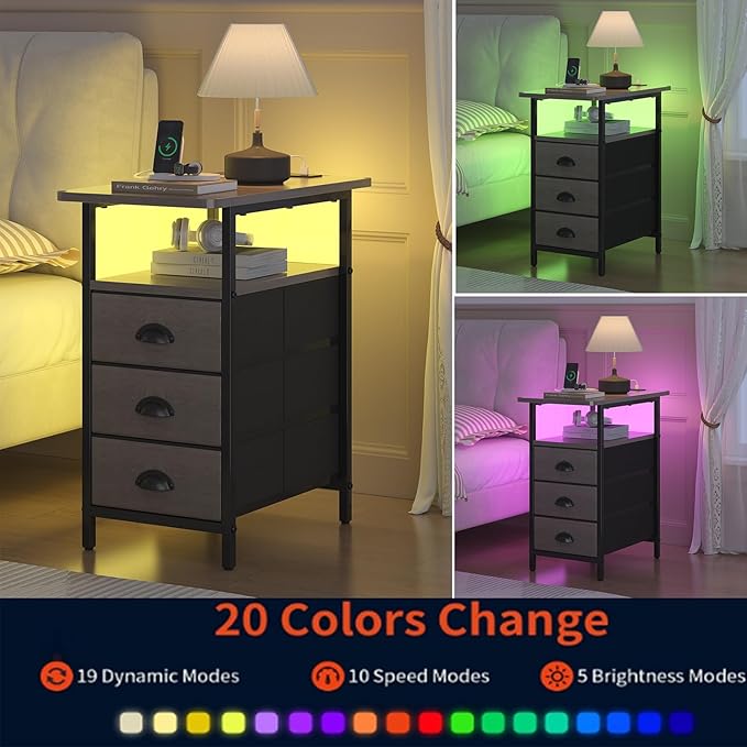 End Table with Charging Station, LED Side Tables with USB Ports and Outlets - Image 6