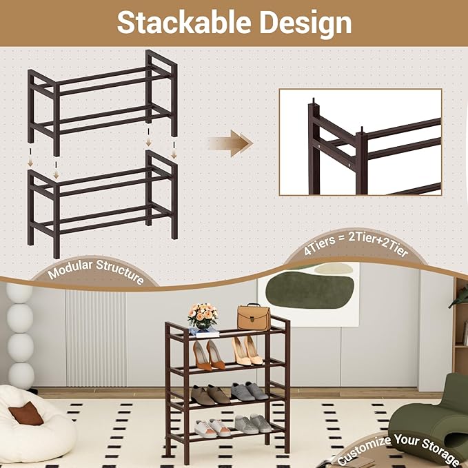 Haddockway Bamboo Shoe Rack for Closet, Free Standing Shoe Organizer - Image 6