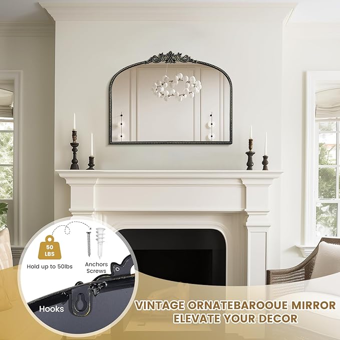 WallBeyond Black Antique Arched Vintage Wall Mirror, 24x32 Inch, Iron Frame - Image 6