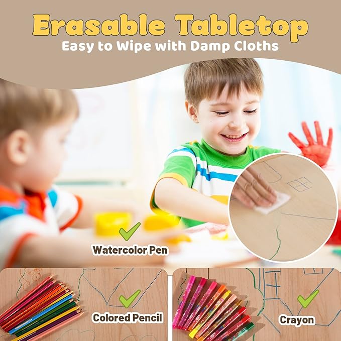 FUNLIO Kids Table and 2 Chairs Set, Height Adjustable Toddler Table and Chair - Image 4