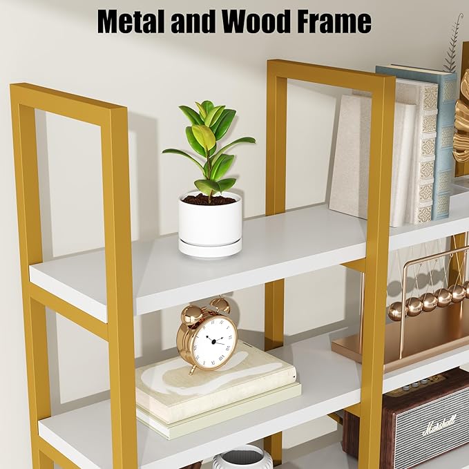 Semoic Large Bookshelf 5 Tiers, Triple Wide Geometric Bookcase, 71 Inches Tall - Image 4