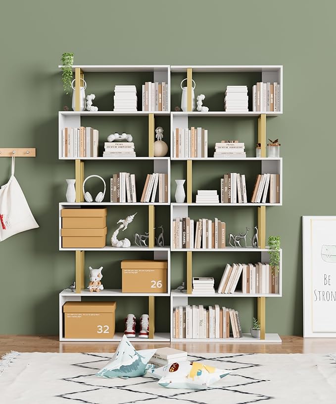 Gadroad 6-Tier Geometric Bookcase, S Shaped Bookshelf, Wood Decorative Storage - Image 2