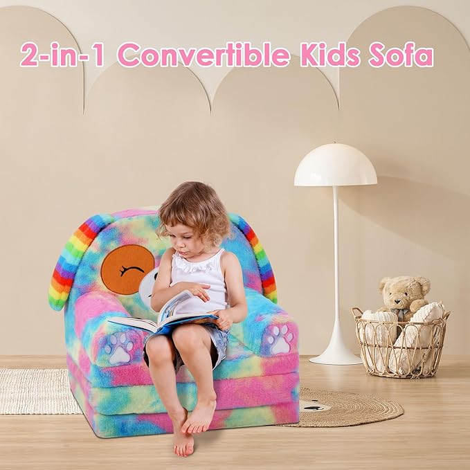Kids Couch Comfy Foldable Kids Sofa to Lounger 2 in 1 Toddler Chair Plush Baby - Image 4