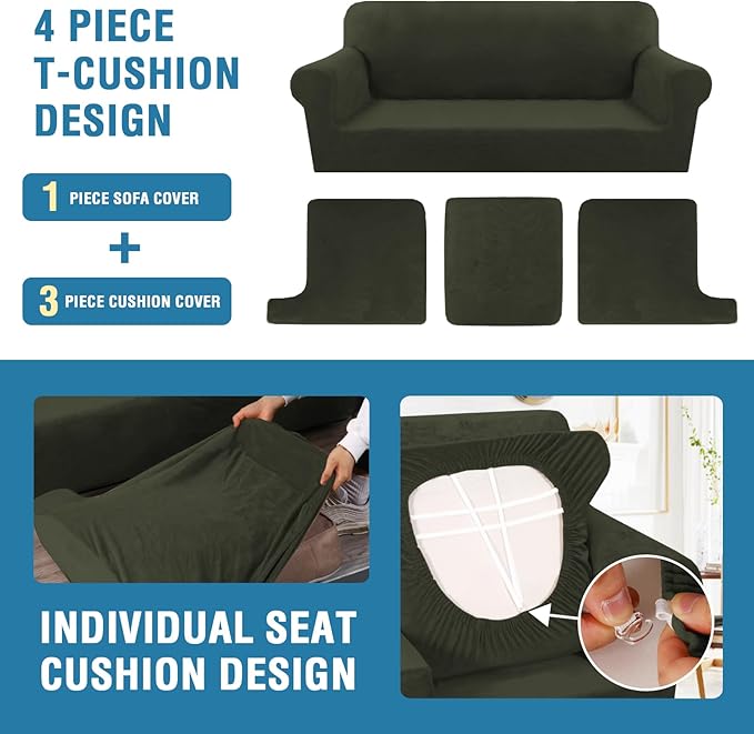 H.VERSAILTEX Sofa Cover 4 Piece T Cushion Sofa Slipcovers Thick Velvet Couch - Image 4
