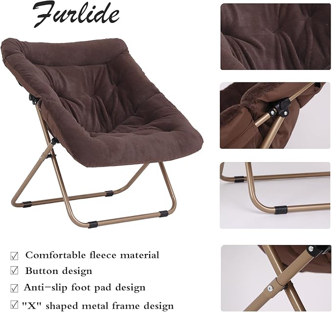 Saucer Chair, Comfy Bedroom Chairs, Oversized Folding Faux Fur Chair, Foldable - Image 4