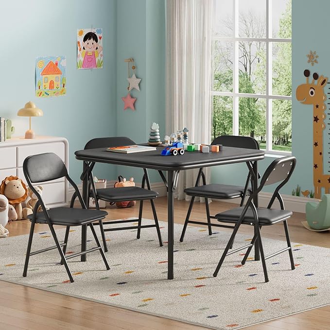 IDEALHOUSE 5 Piece Folding Kids Table and Chairs Set, Children Activity Table by IDEALHOUSE