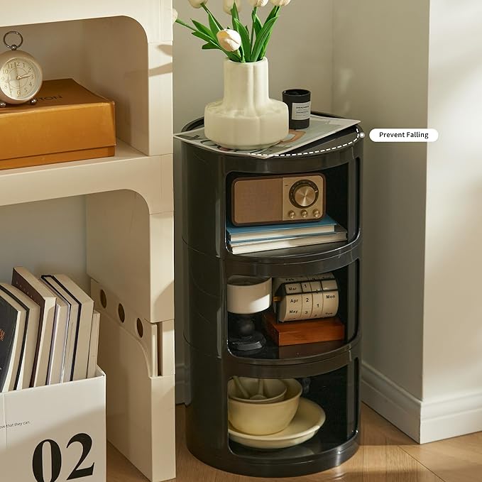 Round Nightstand with 3 Drawers, Modern Style Side Table - Image 2
