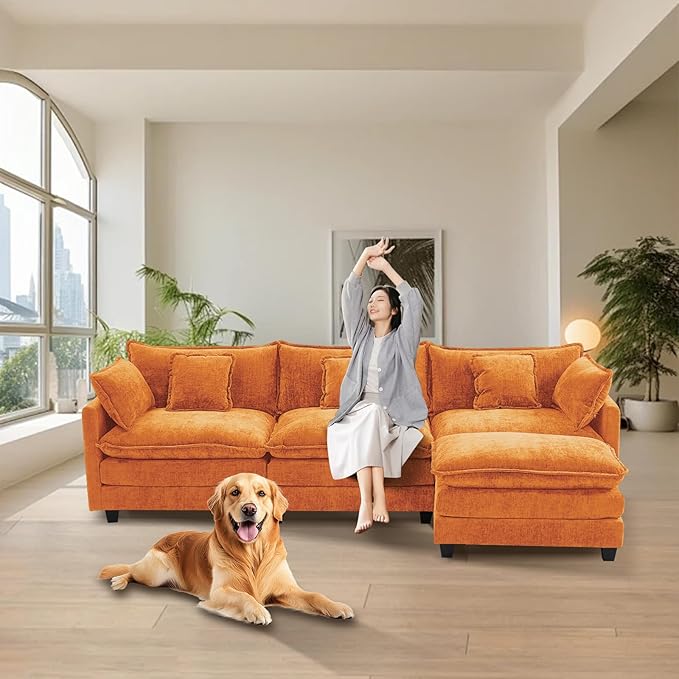 Furniliving 112‘’ L-Shaped Sofa, Luxury Chenille Modular Sectional Couches - Image 8