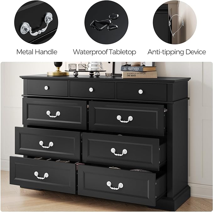 LINSY HOME Farmhouse Dresser for Bedroom, 9 Drawer Bedroom Dresser - Image 6