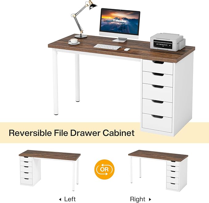 Tribesigns Computer Desk with 5 Drawers, 47 inches Rustic Brown Home Office - Image 7