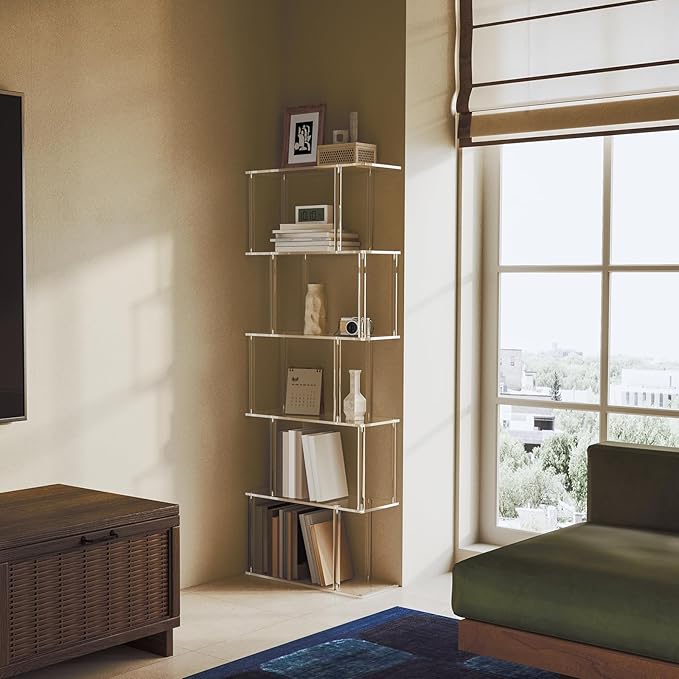 Acrylic Geometric Bookshelf, 6-Tier Clear Bookcase, S Shaped Bookshelf - Image 2