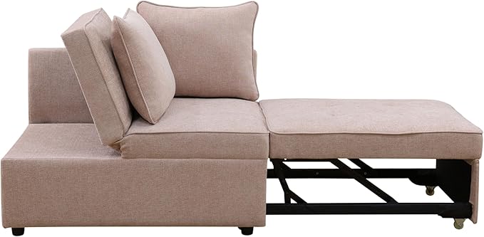 Sleeper Sofa, 4-in-1 Convertible Ottoman Couch Bed, Modern Sackcloth Futon Sofa - Image 3