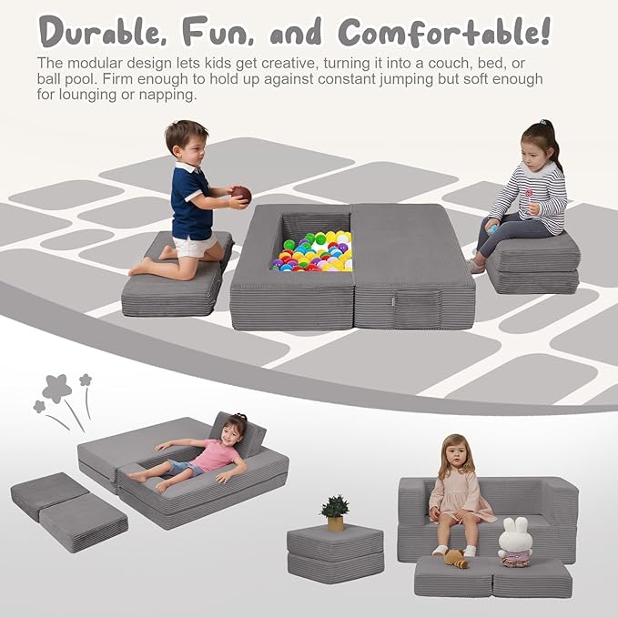 MeMoreCool Modular Kids Couch, Corduroy Play Toddler Couch - Image 3