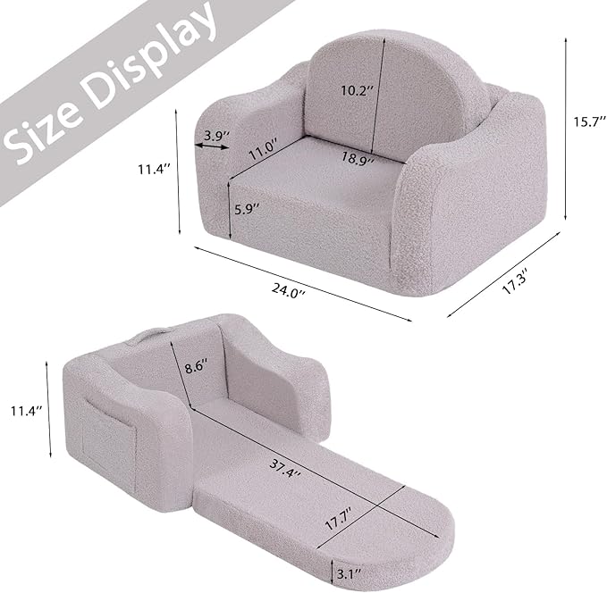 Welnow Kids Sofa, 2-in-1 Soft Sherpa Toddler Chair, Convertible Toddler Couch - Image 3