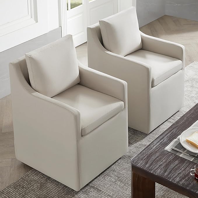 Upholstered Dining Chairs with Casters Washable Cover Side Deskchair with - Image 8