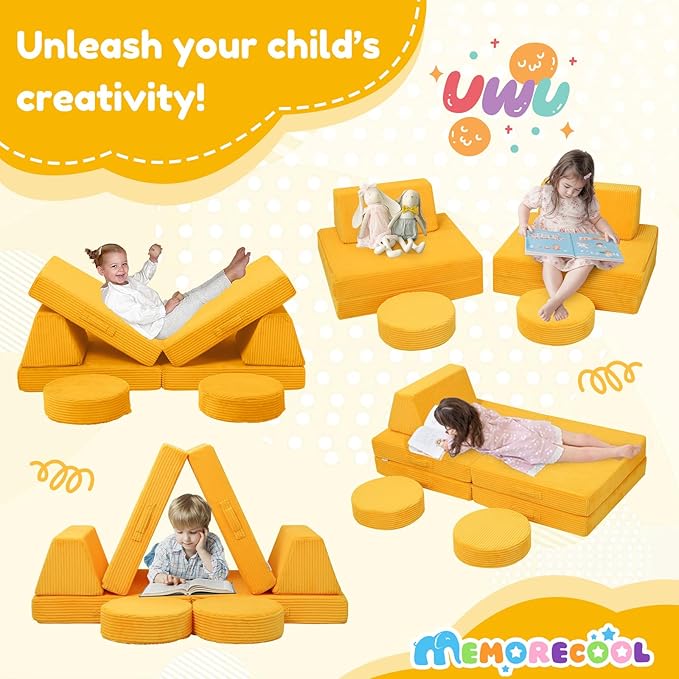 MeMoreCool Kids Couch for Playroom, Corduroy Convertible Toddler Couch - Image 3