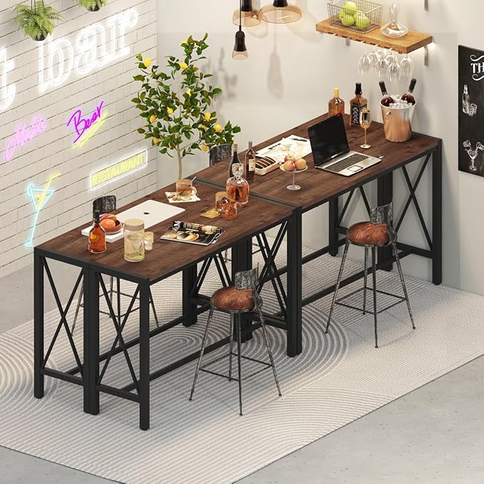 BON AUGURE Bar Table, 55 in Counter Height Pub Tables, Rectangular Tall Behind - Image 8