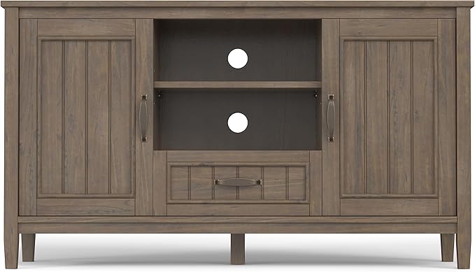 SIMPLIHOME Lev SOLID WOOD 53 Inch Wide Contemporary TV Media Stand in Smoky - Image 5