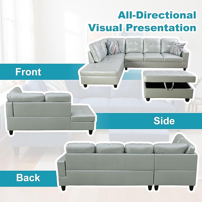 L Shaped Couch PU Leather Sectional Couch Upholstered 3 Pieces Sofas - Image 6