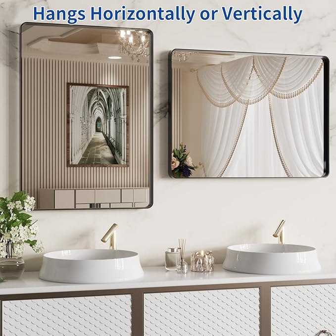 WEER Black Bathroom Mirror 22X30 Inch, Rounded Rectangle Matte Black Bathroom - Image 5