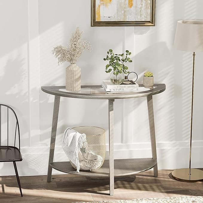 COSIEST 2-Tier Glass Console Table, Semi-Circular MDF Entryway Table - Image 3