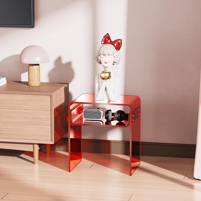 Clear Acrylic End Table 2-Tier Bedside Nightstand - Image 6