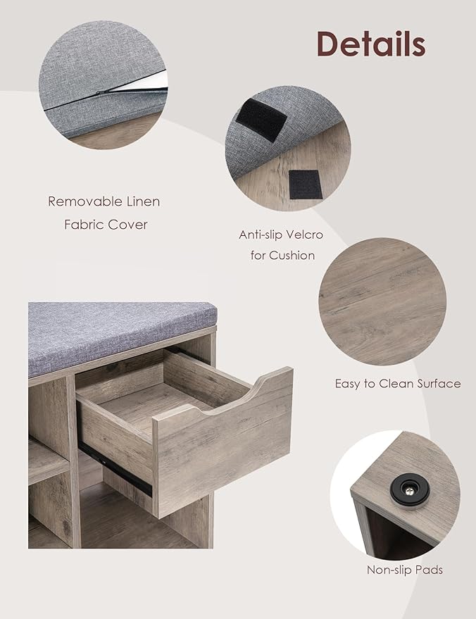 DINZI LVJ Shoe Bench, Entryway Storage Bench - Image 8