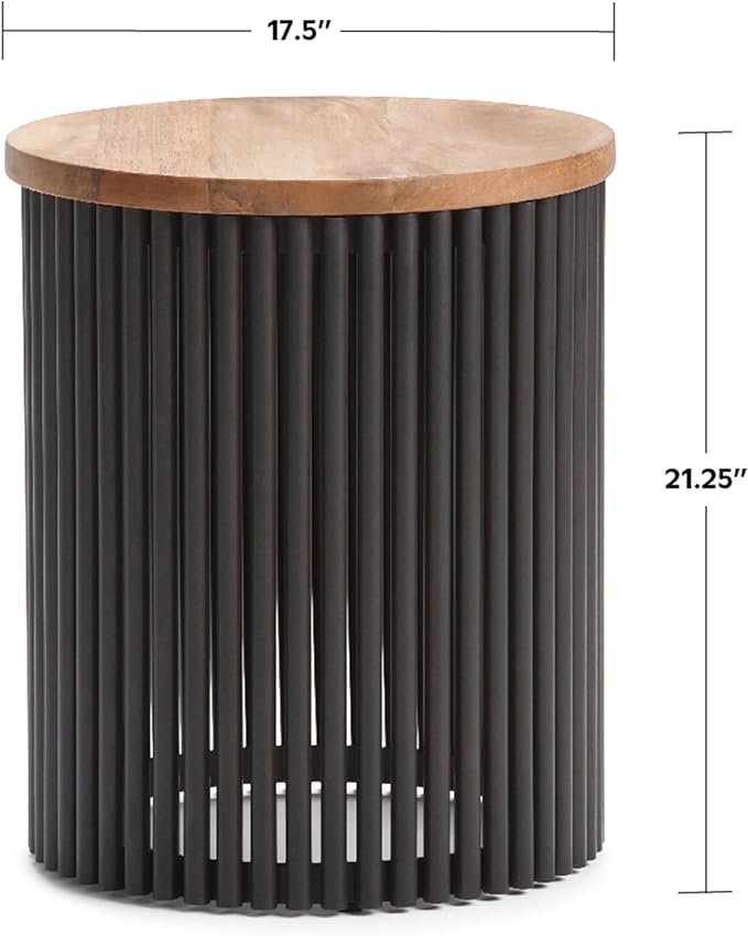 SIMPLIHOME Demy 18-inch Wide Metal and Solid Mango Accent Table in Natural/Black - Image 3